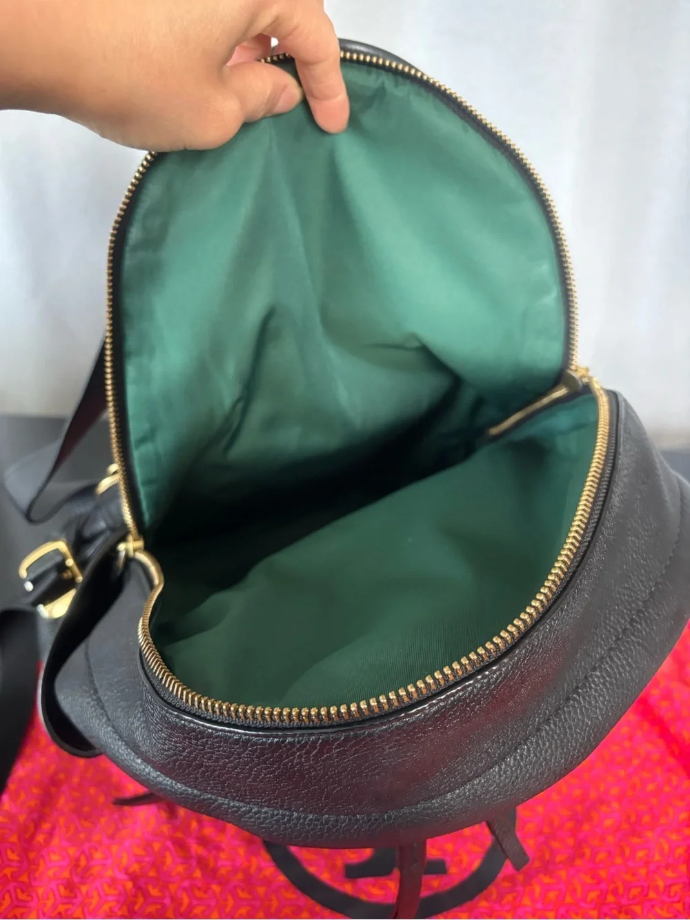 Tory Burch Perry Bombé Black Leather Backpack with Gold Hardware